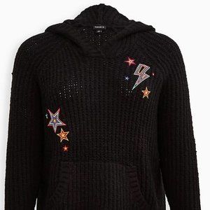 Torrid Raglan Hoodie Sweater black embroidered stars NEW NWT plus size 3